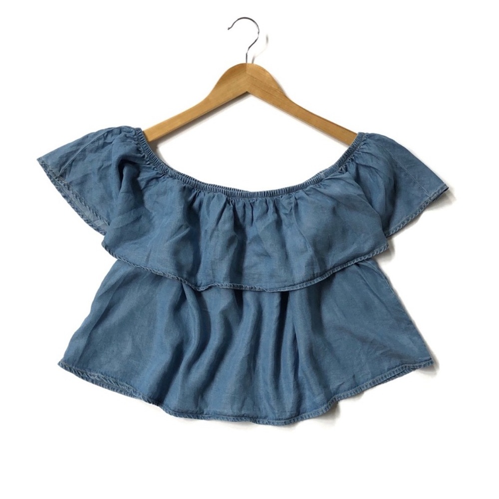 Chambray Ruffle Top - Picture 2 of 5